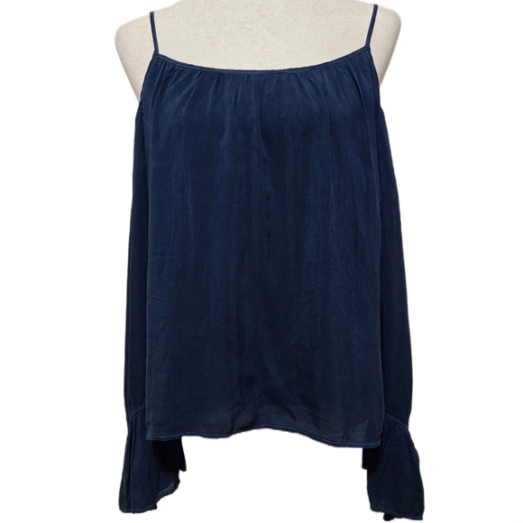 Maven West Navy Blue Cold Shoulder Blouse Ruffle Bell Sleeve Size Small NWT - Picture 16 of 16
